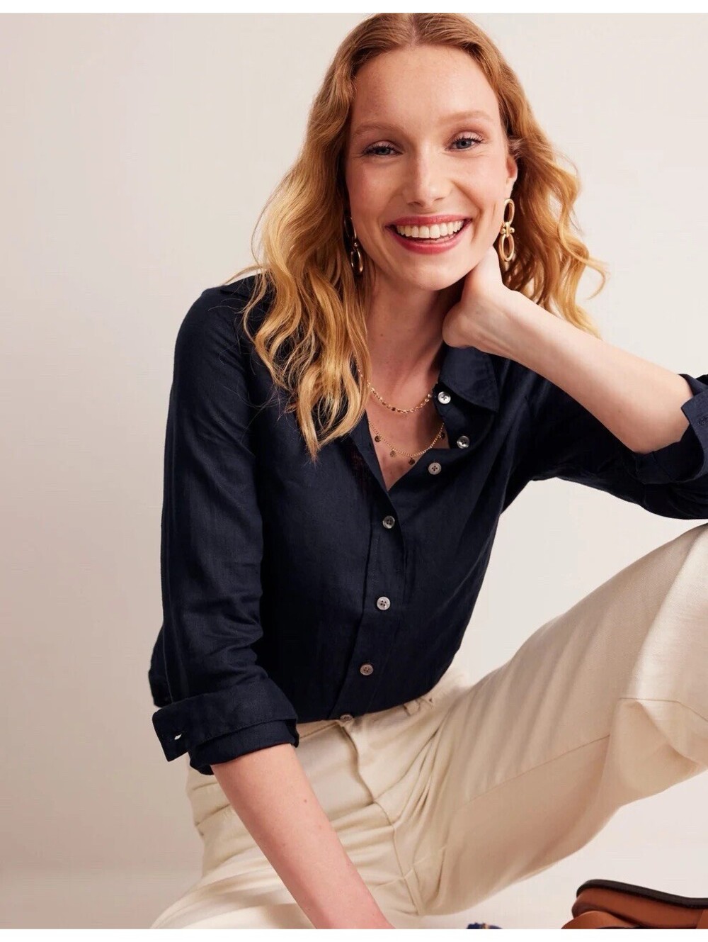 BODEN NWOT Women’s Sienna Linen Button-Up Shirt In Navy- 12P